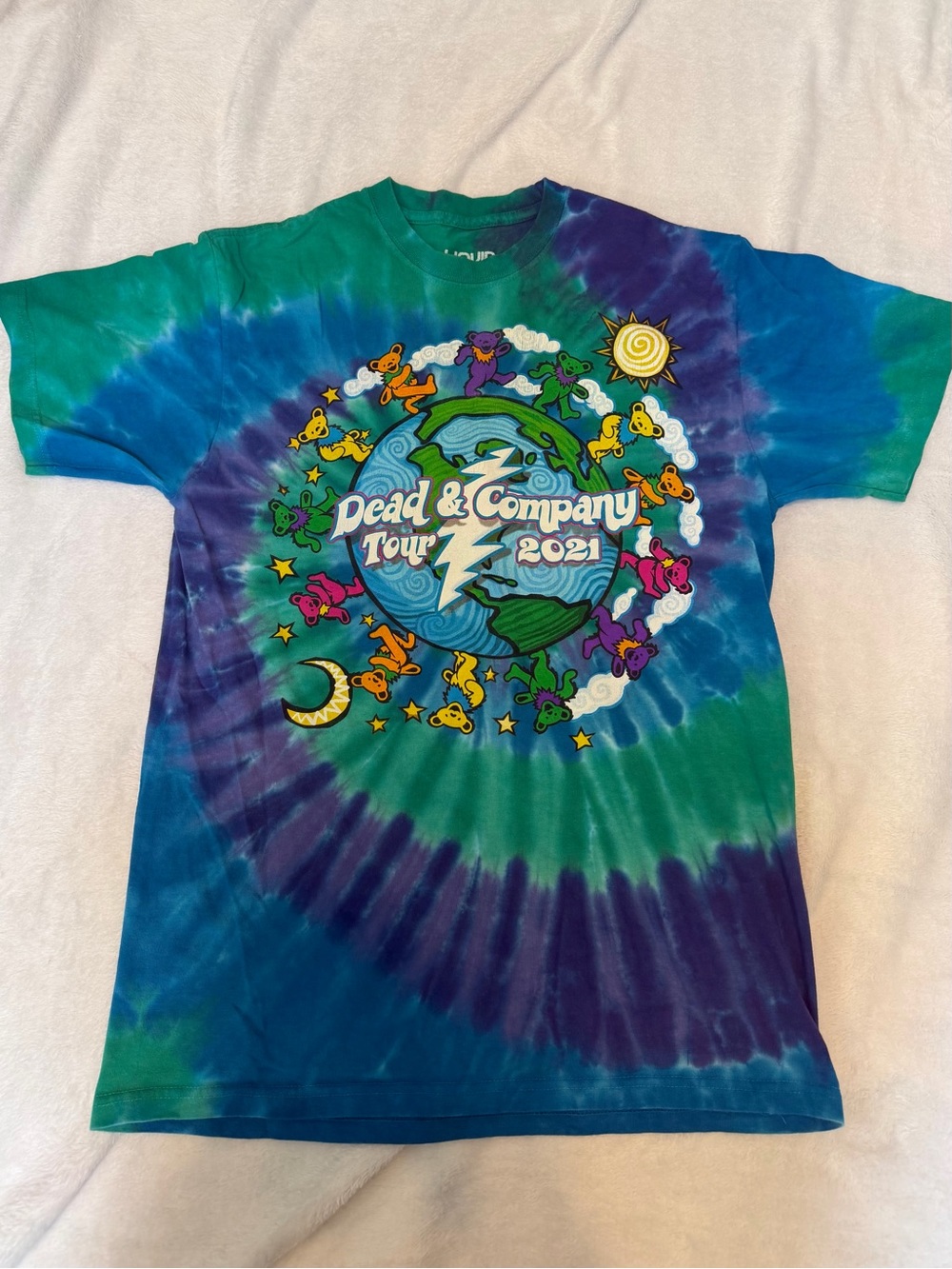 Official Dead & Company 2021 Tour Tie Dye Liquid Blue Dancing Bears T-Shirt M
